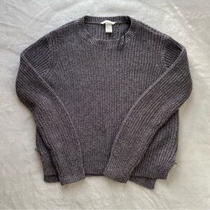 H&M Knit Crewneck Sweater Grey w/ Side Zipper Details Size Small Winter Preppy